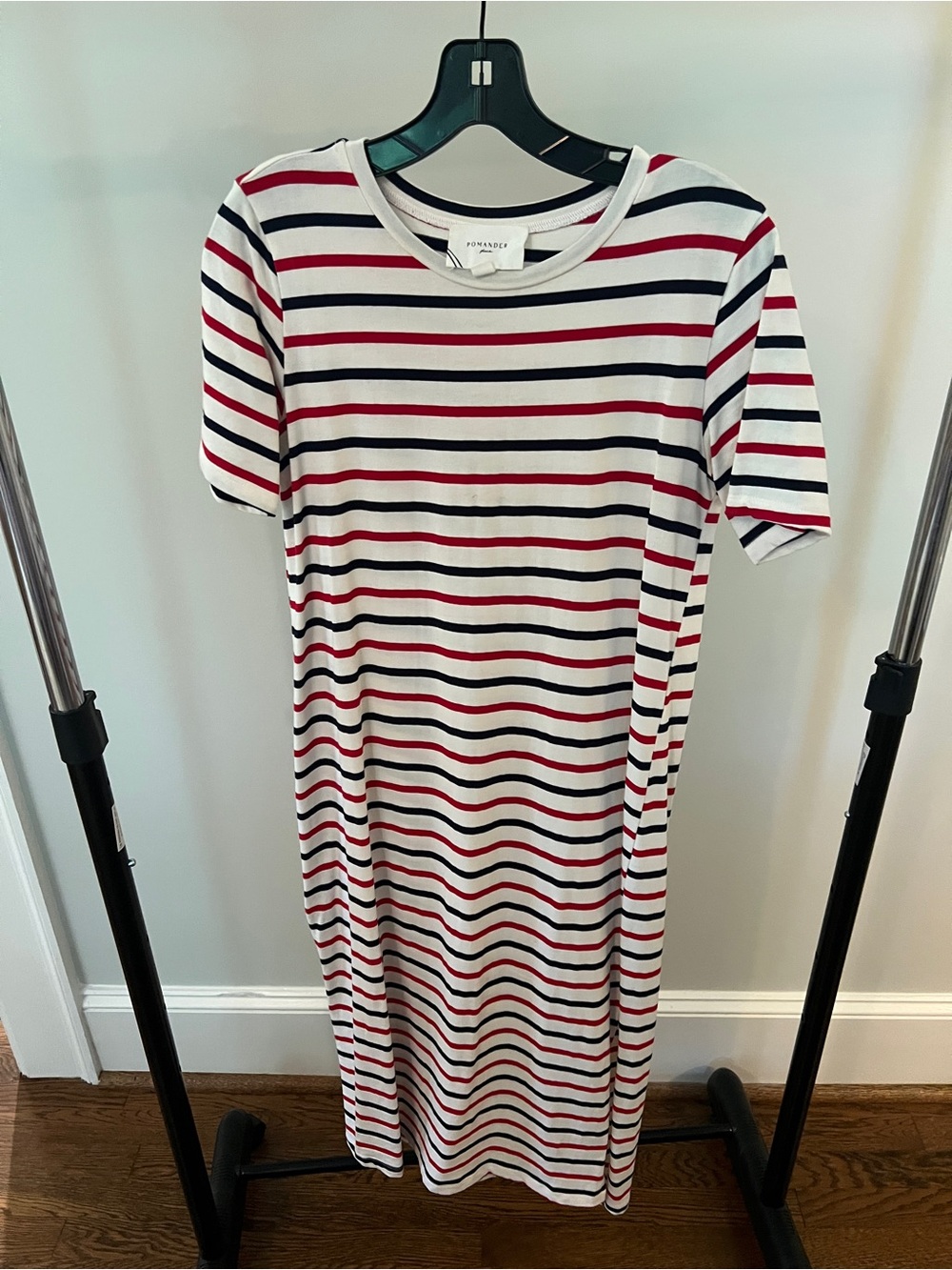 Pomander Place Striped Tee Dress in Red, Navy & White